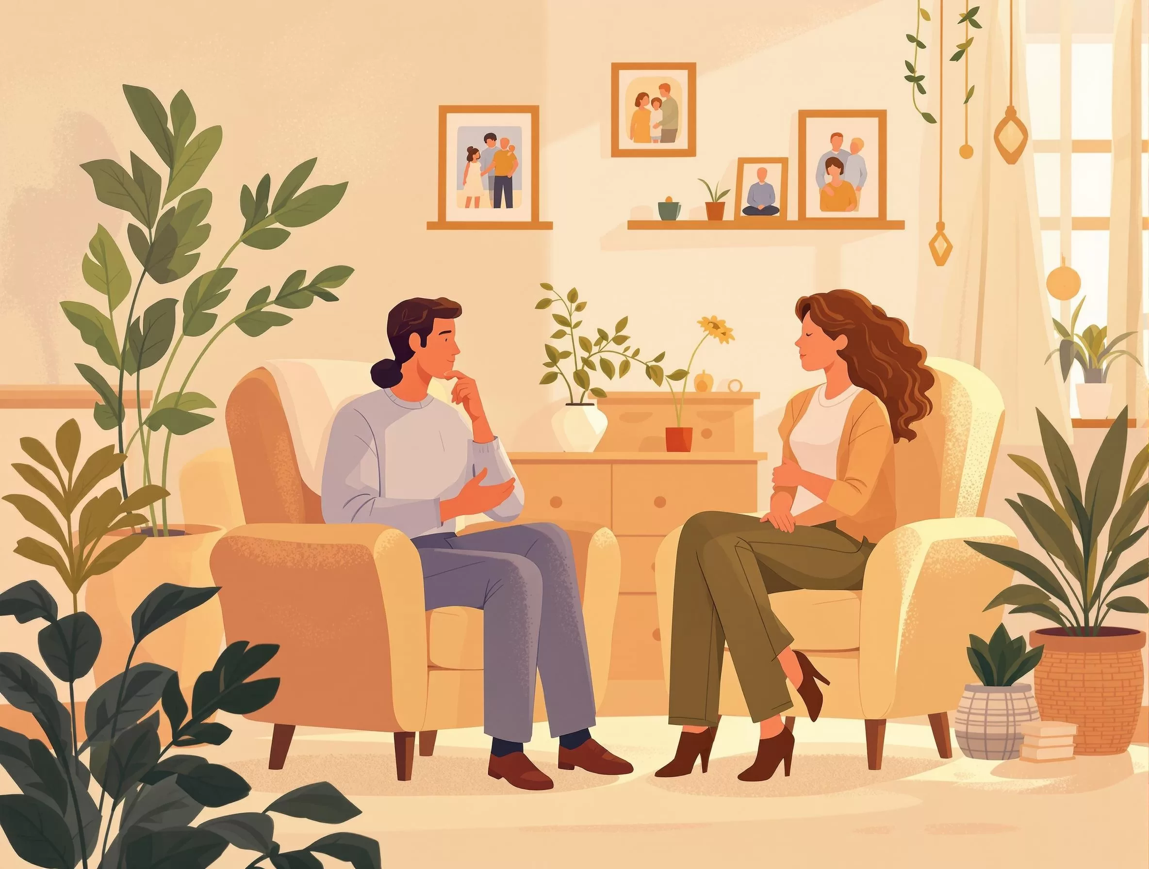 Gentle illustration of supportive human connection and thoughtful reflection for wellness journey decisions